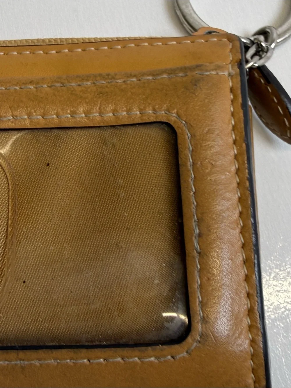 Lodis Cream Tan Teal Leather Mini Wallet Credit Card Holder Key Ring Zip Around